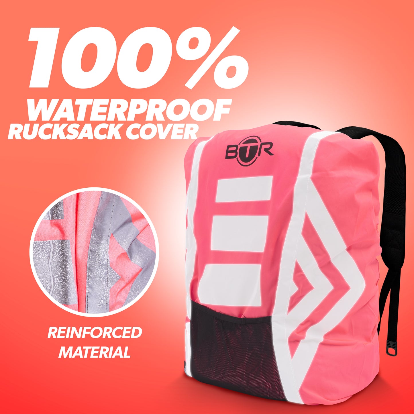 BTR pink 100% waterproof rucksack cover with reinforced material