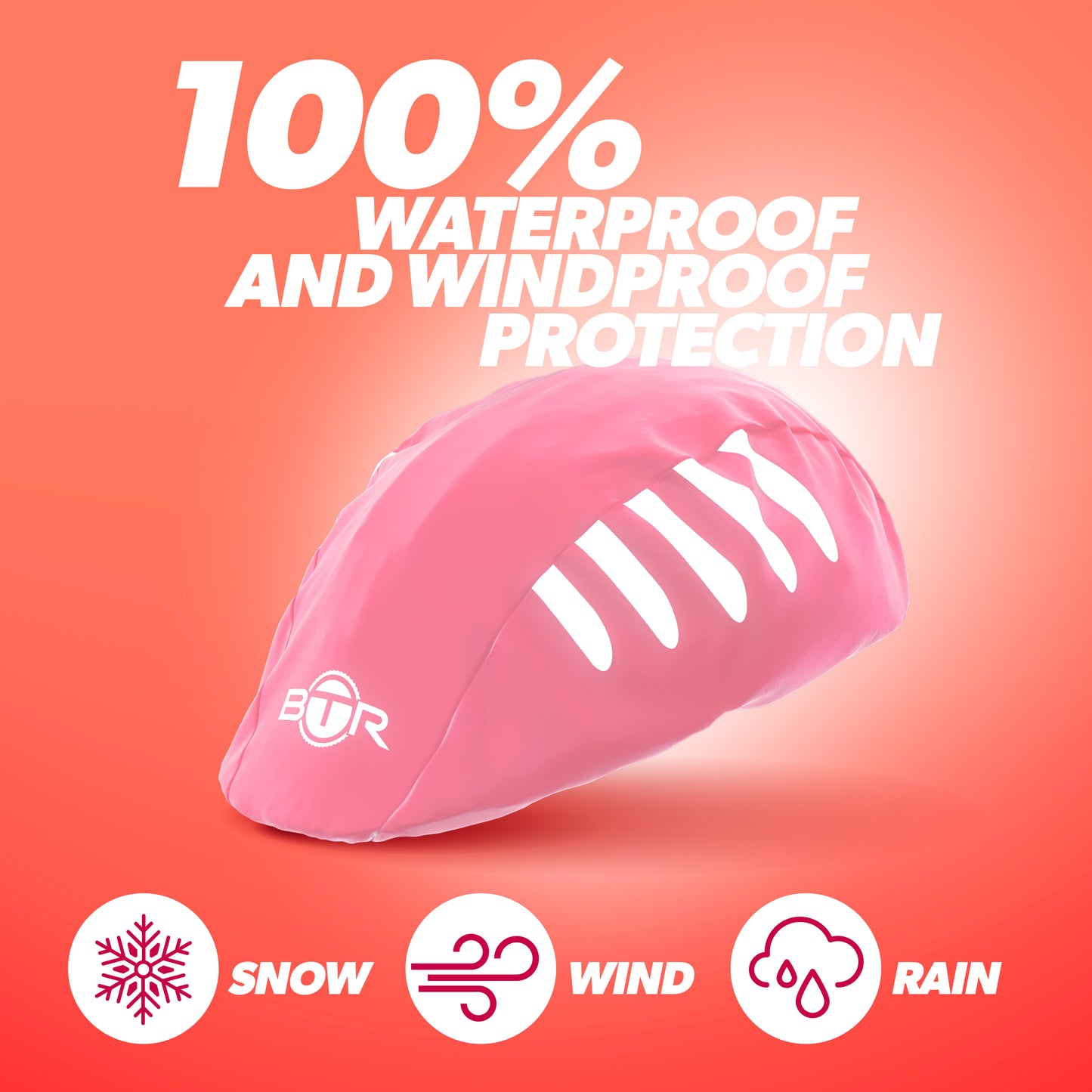 BTR pink helmet cover with 100% waterproof and windproof protection against snow, wind and rain