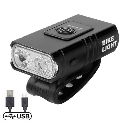 USB Rechargeable Bike Lights Set with Battery Indicator, 500 Lumen Twin T6 LED Front & COB Rear, Waterproof
