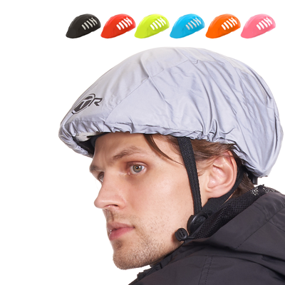 BTR waterproof silver hi vis cycling helmet cover with reflective strips