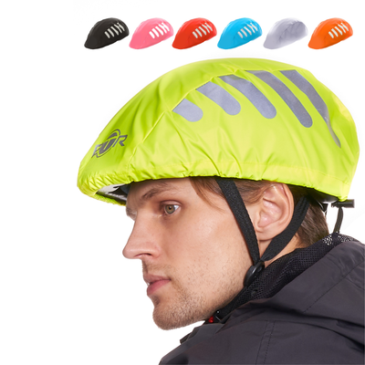 BTR waterproof yellow hi vis cycling helmet cover with reflective strips