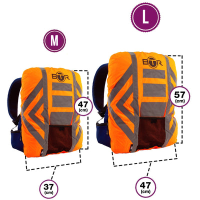 BTR Waterproof High Vis Reflective Backpack Rain Cover with 2 x LED Bicycle Lights