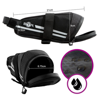 BTR Saddle Wedge Bike Bag & Reflective Trim & Rear Bicycle Light Loop