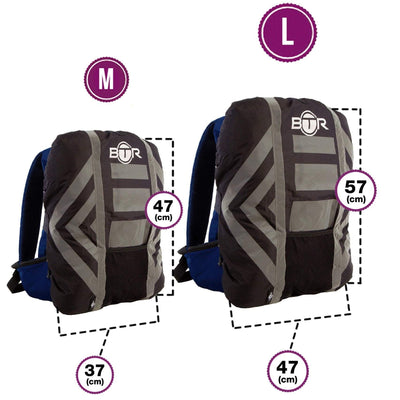 BTR Waterproof High Vis Reflective Backpack Rain Cover with 2 x LED Bicycle Lights