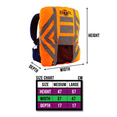 BTR Waterproof High Vis Reflective Backpack Rain Cover with Red LED Bike Light