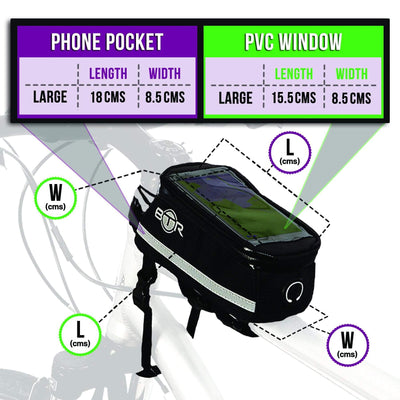BTR Deluxe Bike Phone Bag with LED Bicycle Front & Rear Bike Lights