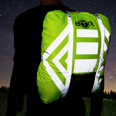 Waterproof High Vis Fluorescent Yellow Reflective rucksack cover lifestyle image