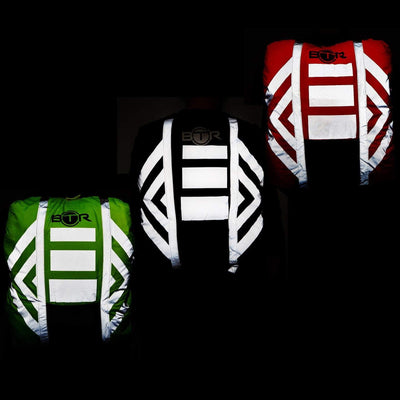 BTR Waterproof High Vis Reflective Backpack Rain Cover with Red LED Bike Light