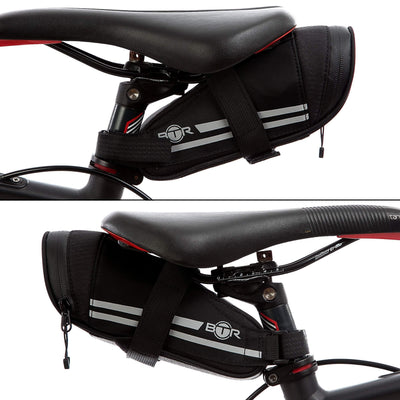 BTR Saddle Wedge Bike Bag & Reflective Trim & Rear Bicycle Light Loop
