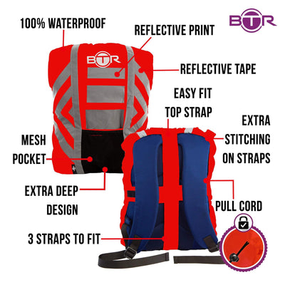 BTR High Visibility Reflective Waterproof Backpack Rucksack Rain Cover