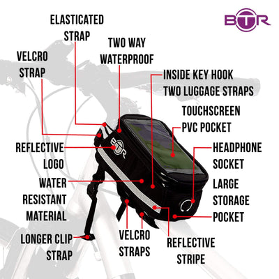 BTR Deluxe Bike Bag Phone Holder, Phone Mount & Waterproof Rain Cover GEN 5