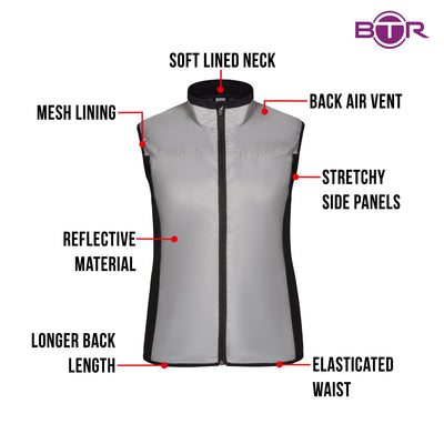 BTR Womens Reflective Cycling & Running High Vis Gilet, Vest (Classic)