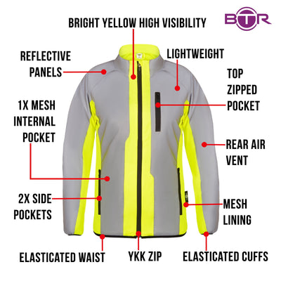 BTR Womens High Visibility Reflective Cycling & Running Jacket.