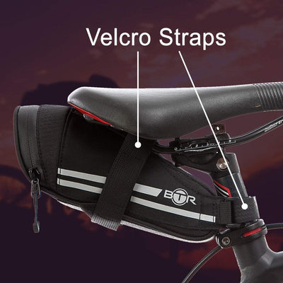 BTR Saddle Wedge Bike Bag & Reflective Trim & Rear Bicycle Light Loop