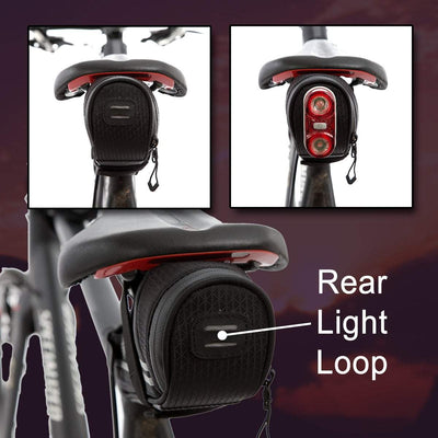 BTR Saddle Wedge Bike Bag & Reflective Trim & Rear Bicycle Light Loop