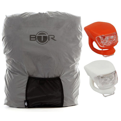 BTR Waterproof High Vis Reflective Backpack Rain Cover with 2 x LED Bicycle Lights