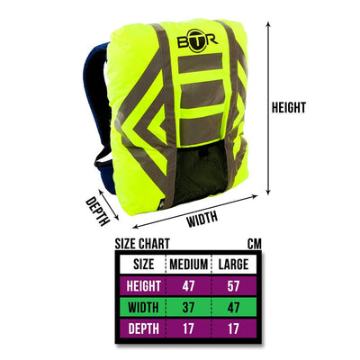 BTR Waterproof High Vis Reflective Backpack Rain Cover with Red LED Bike Light