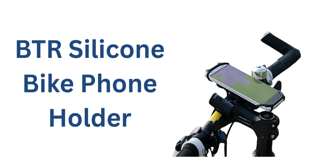 BTR silicone bike phone mount holding a smartphone on bicycle handlebars
