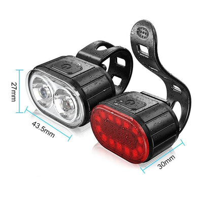USB Rechargeable Bike Lights Set, 300 Lumen LED Front & Rear, Waterproof