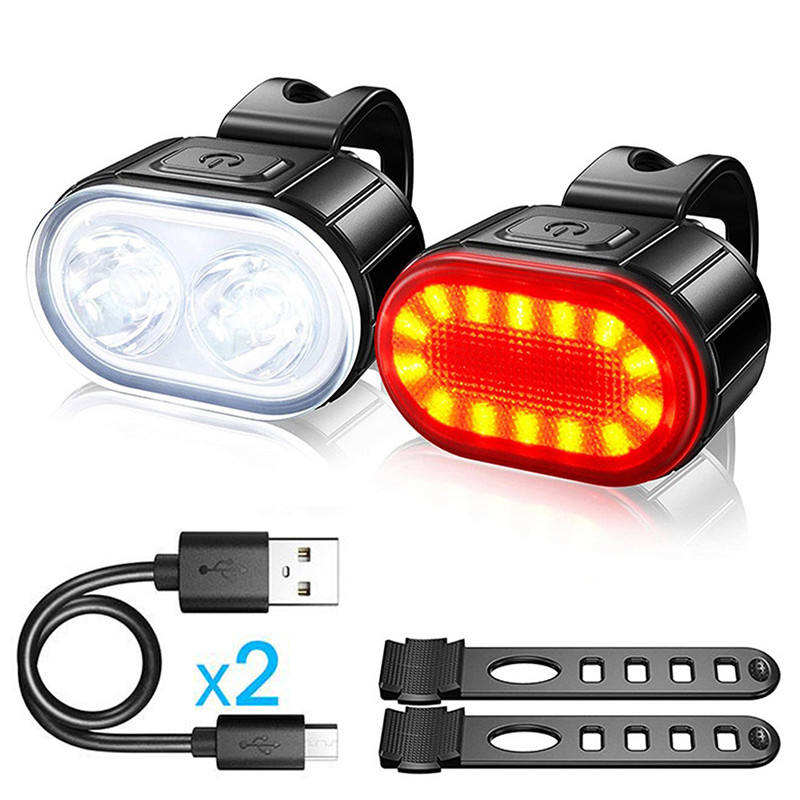 USB Rechargeable Bike Lights Set 300 Lumen LED Front & Rear Waterproof