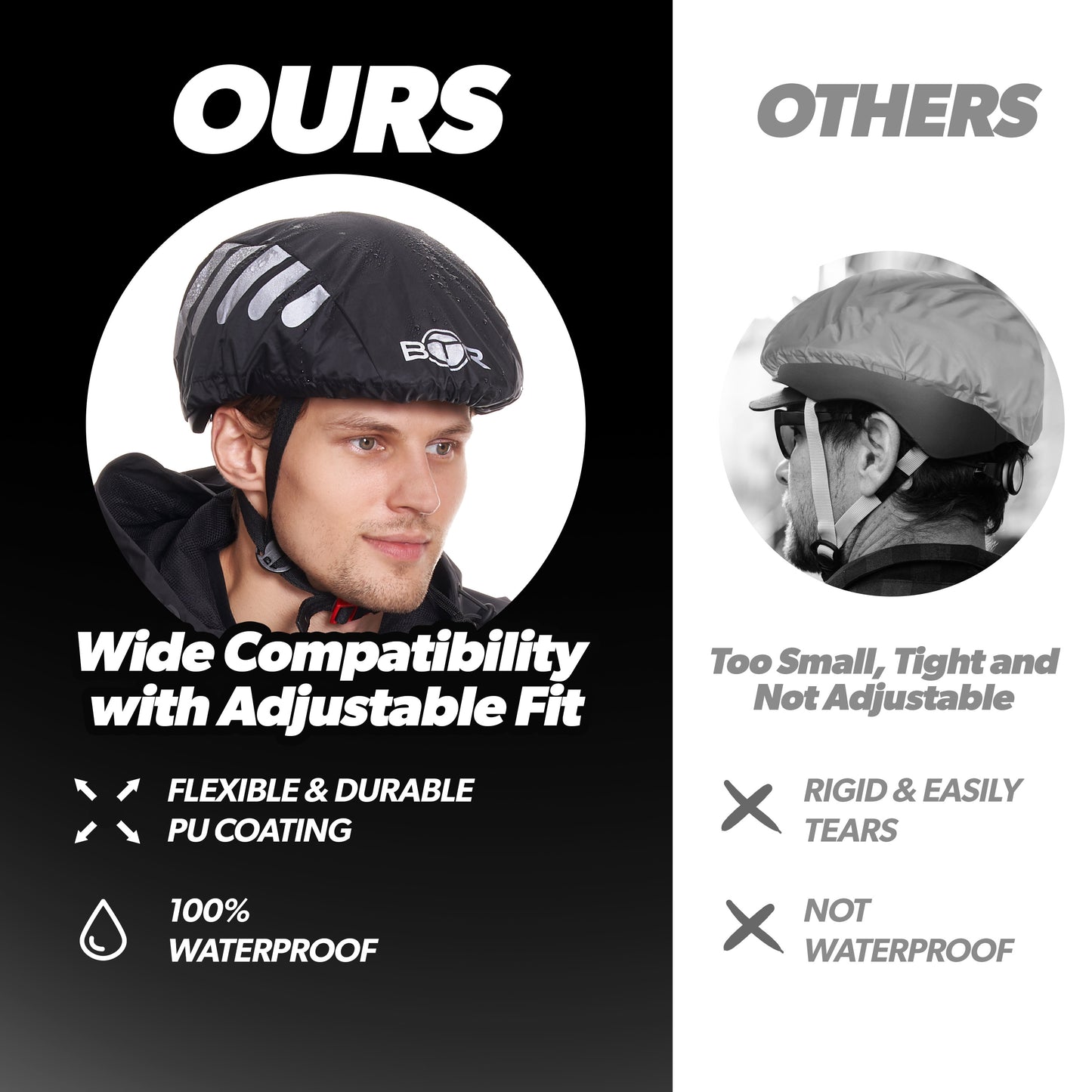 BTR black cycling helmet cover, wide compatibility with adjustable fit