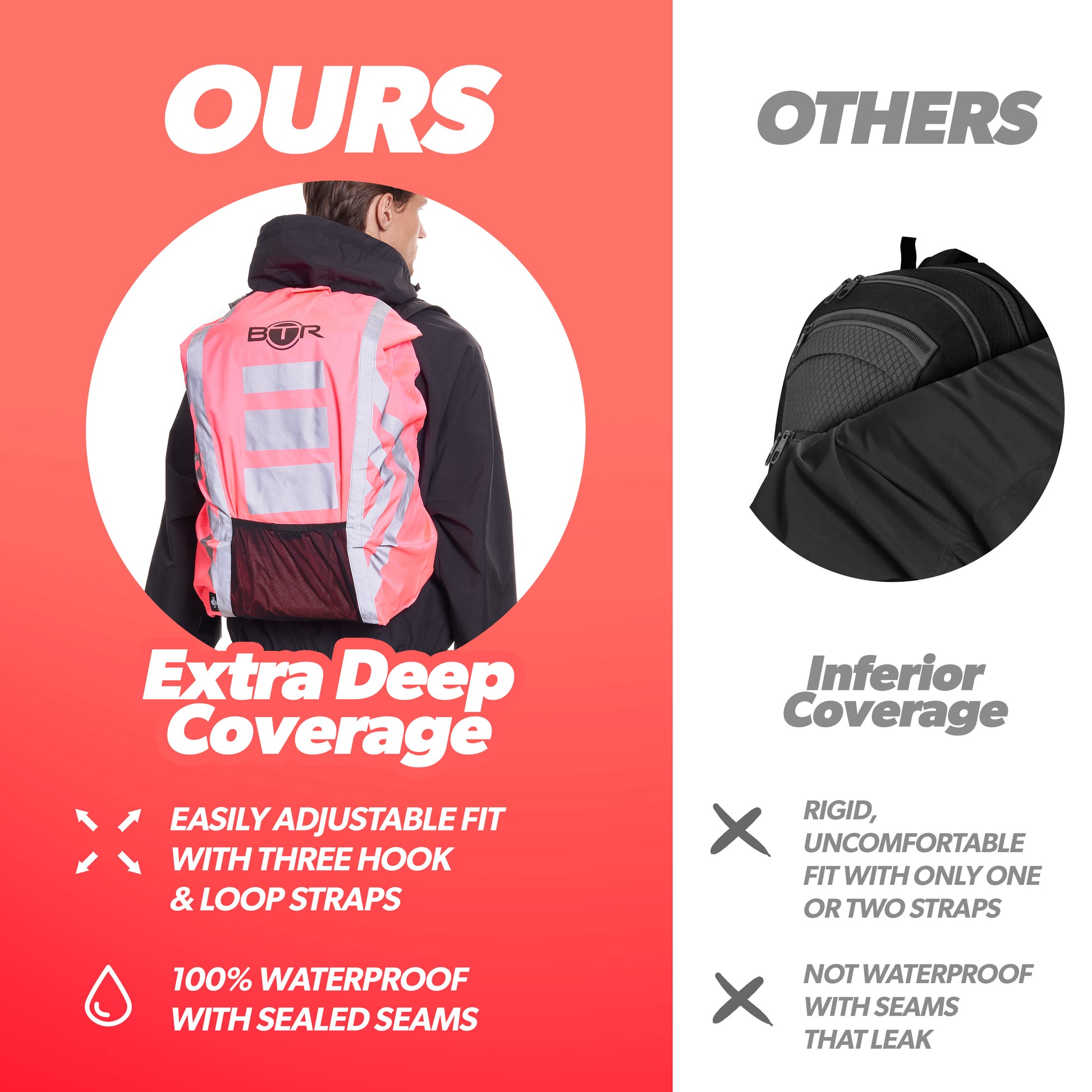 BTR pink backpack cover with extra deep coverage and adjustable straps