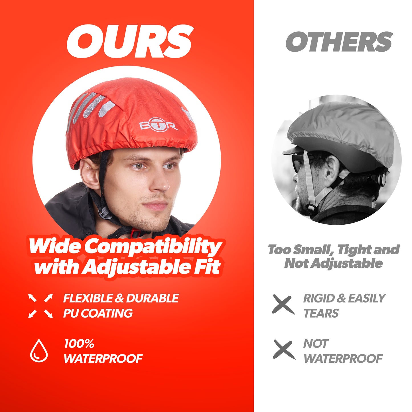 BTR red cycling helmet cover, wide compatibility with adjustable fit