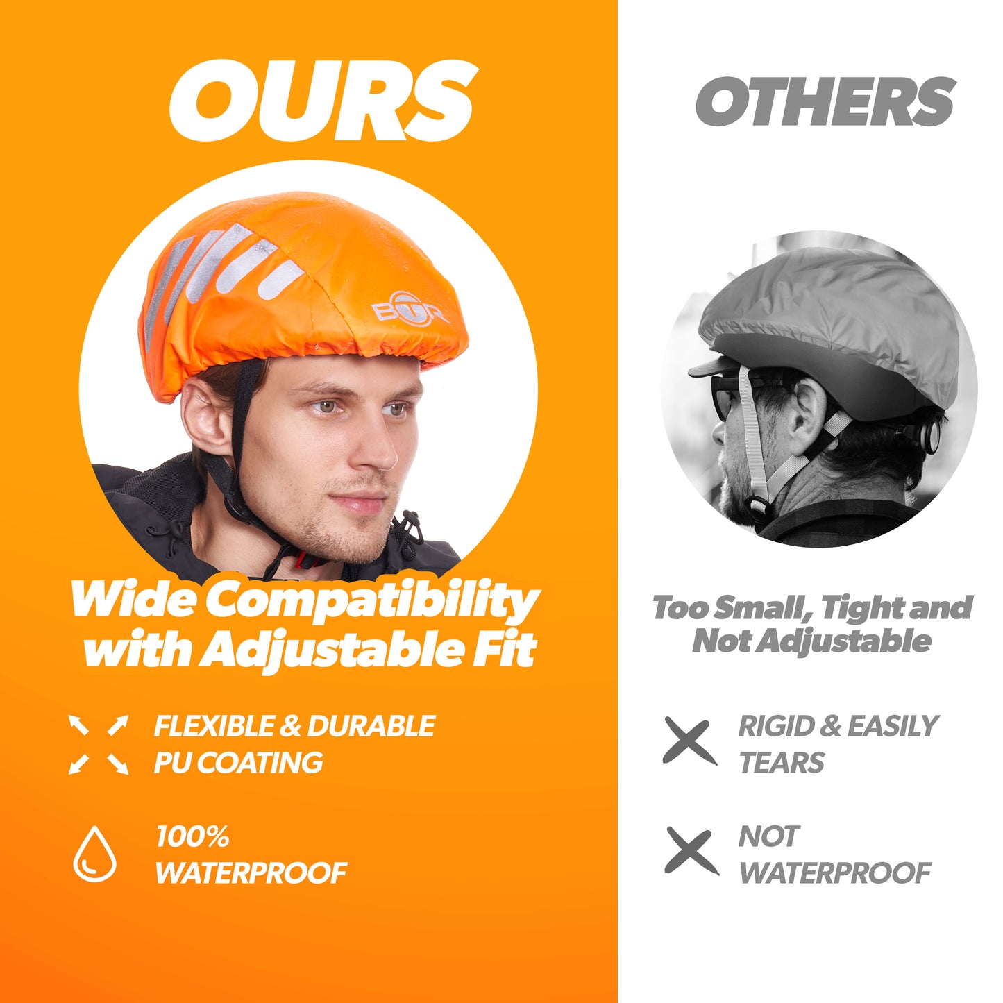 BTR orange cycling helmet cover, wide compatibility with adjustable fit
