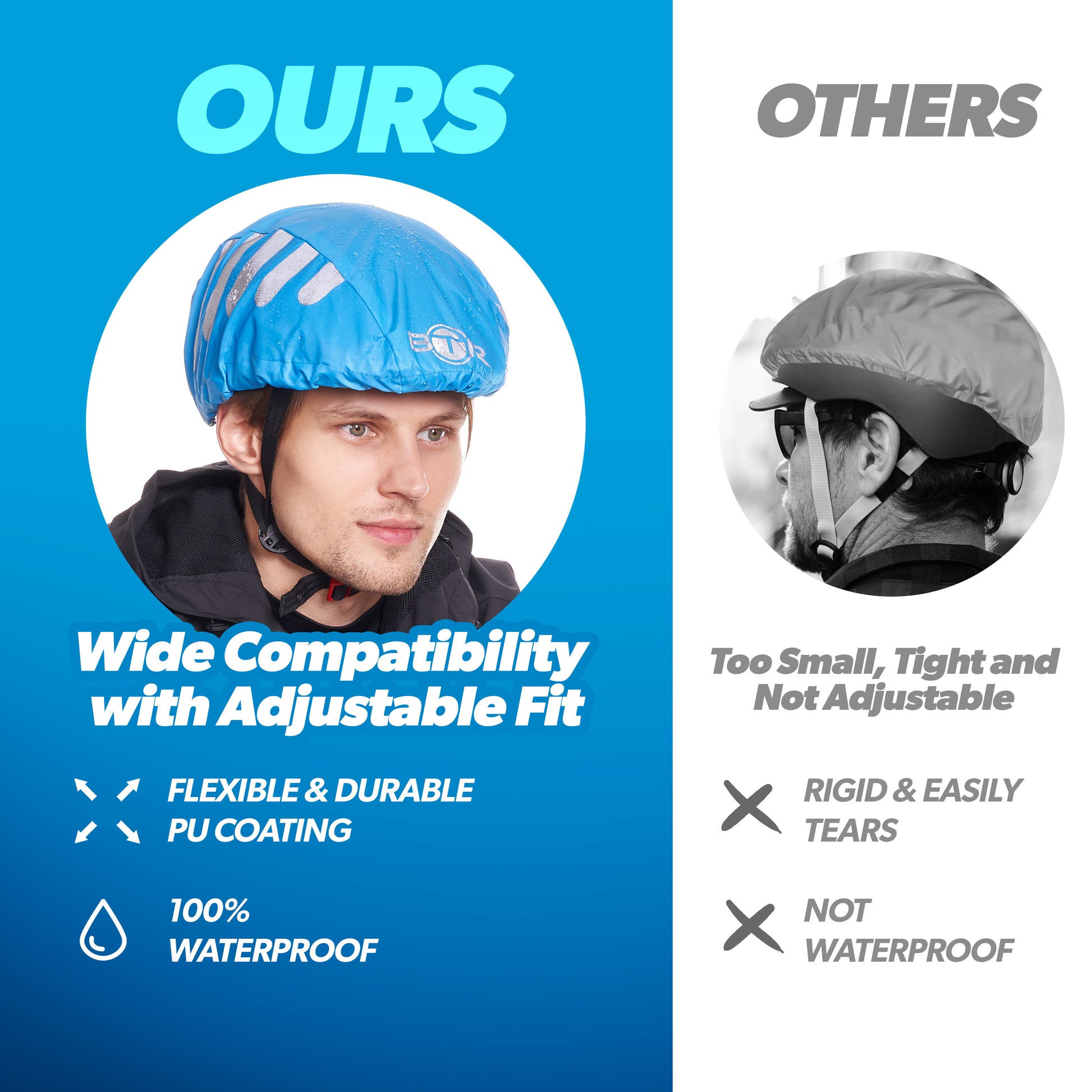 BTR blue cycling helmet cover, wide compatibility with adjustable fit