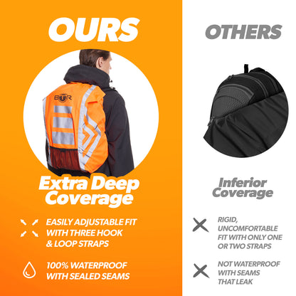 BTR orange backpack cover with extra deep coverage and adjustable straps
