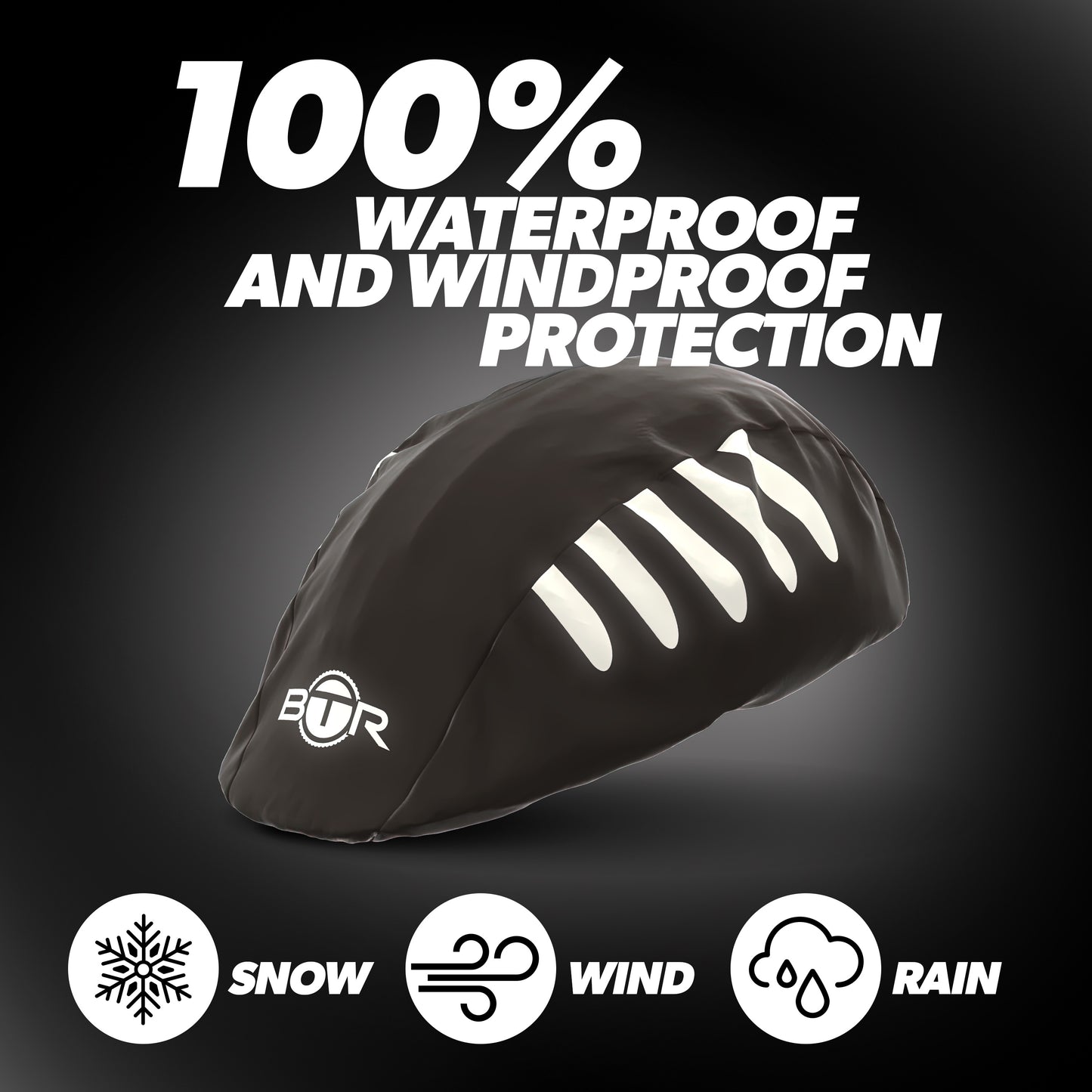 BTR black helmet cover with 100% waterproof and windproof protection against snow, wind and rain