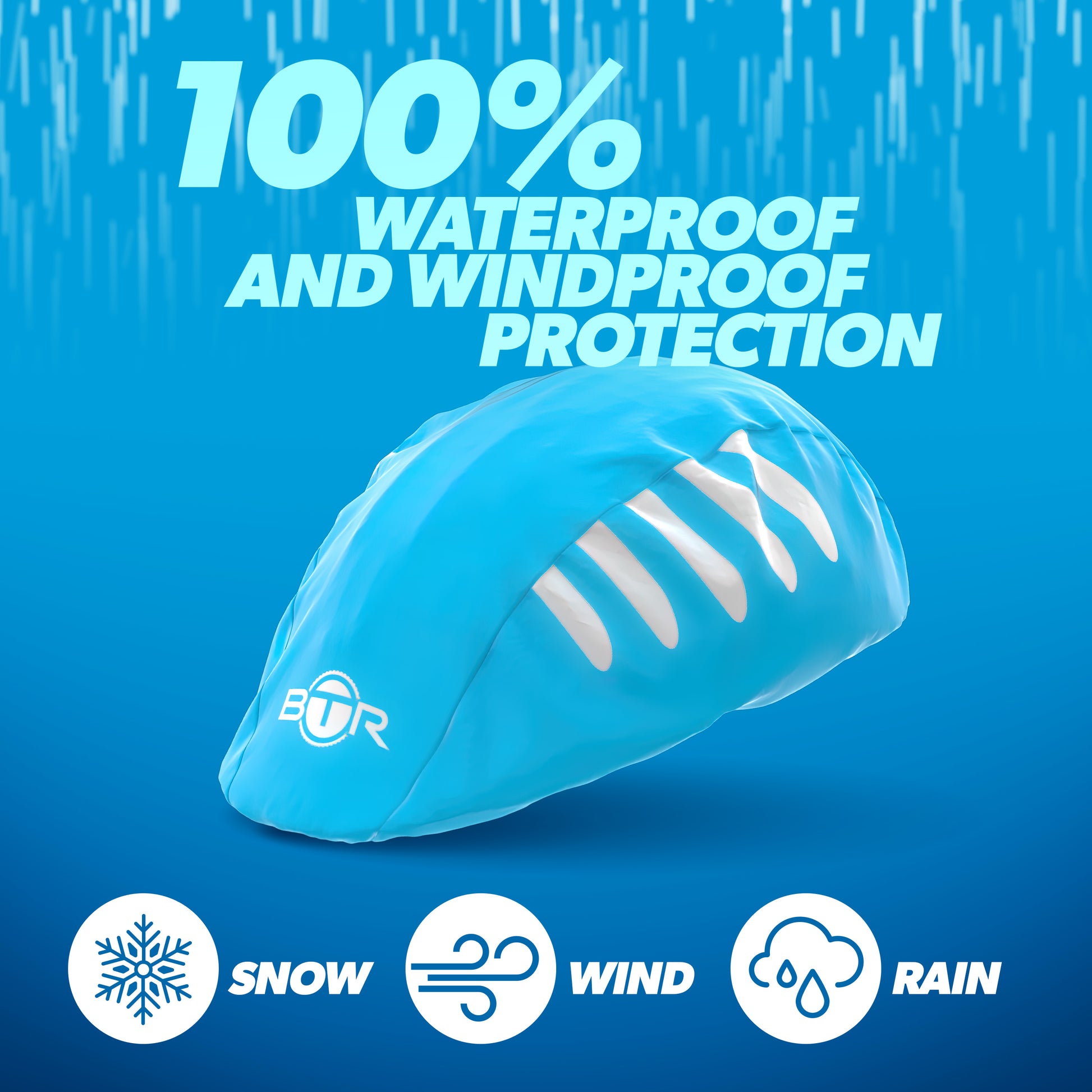 BTR blue helmet cover with 100% waterproof and windproof protection against snow, wind and rain