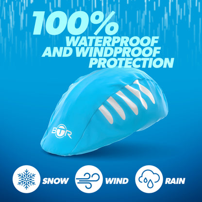BTR blue helmet cover with 100% waterproof and windproof protection against snow, wind and rain