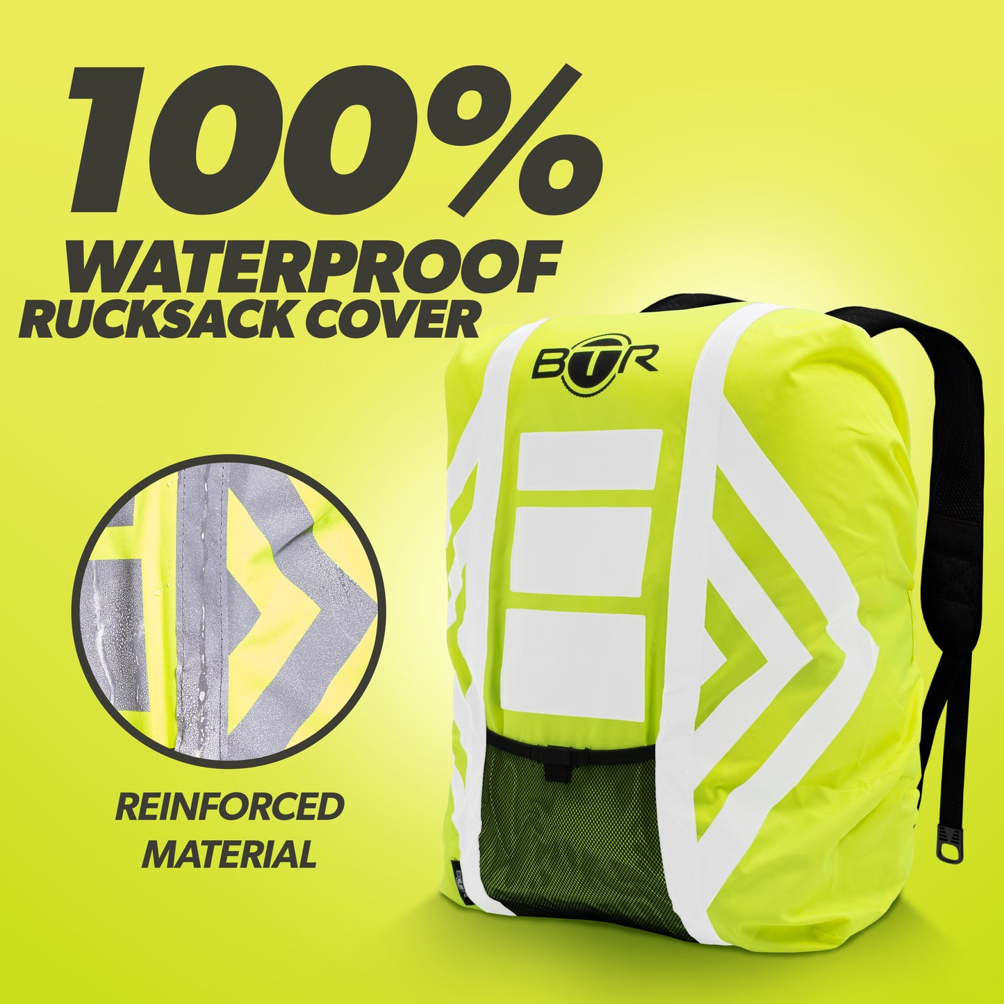 BTR yellow 100% waterproof rucksack cover with reinforced material