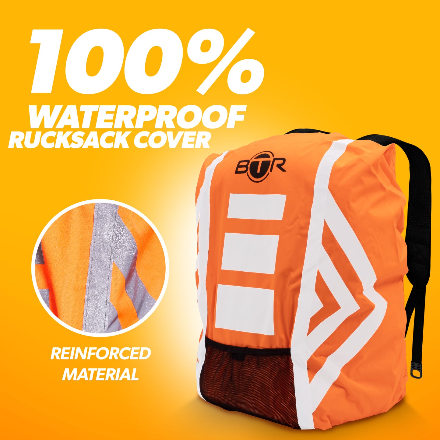 BTR orange 100% waterproof rucksack cover with reinforced material