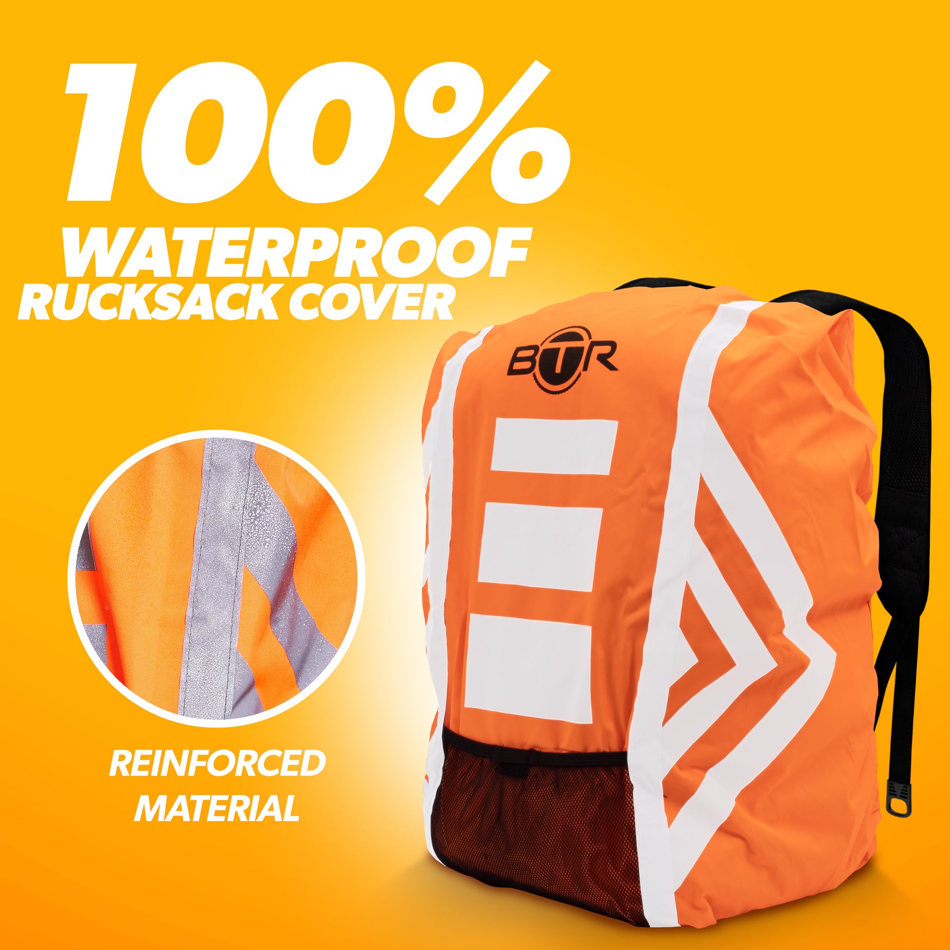 BTR orange 100% waterproof rucksack cover with reinforced material