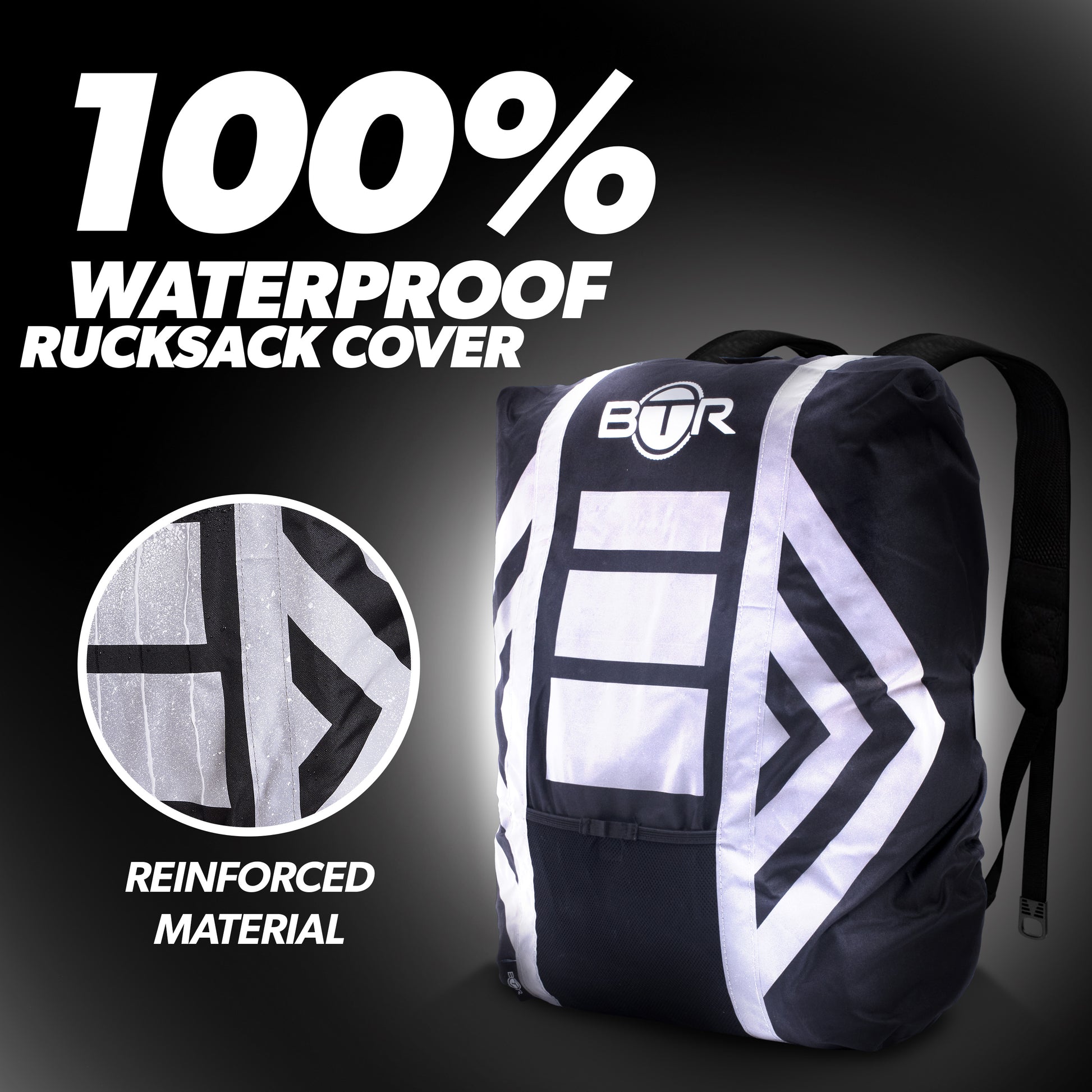 BTR black 100% waterproof rucksack cover with reinforced material