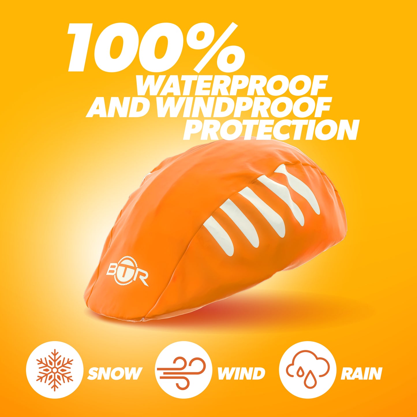 BTR orange helmet cover with 100% waterproof and windproof protection against snow, wind and rain