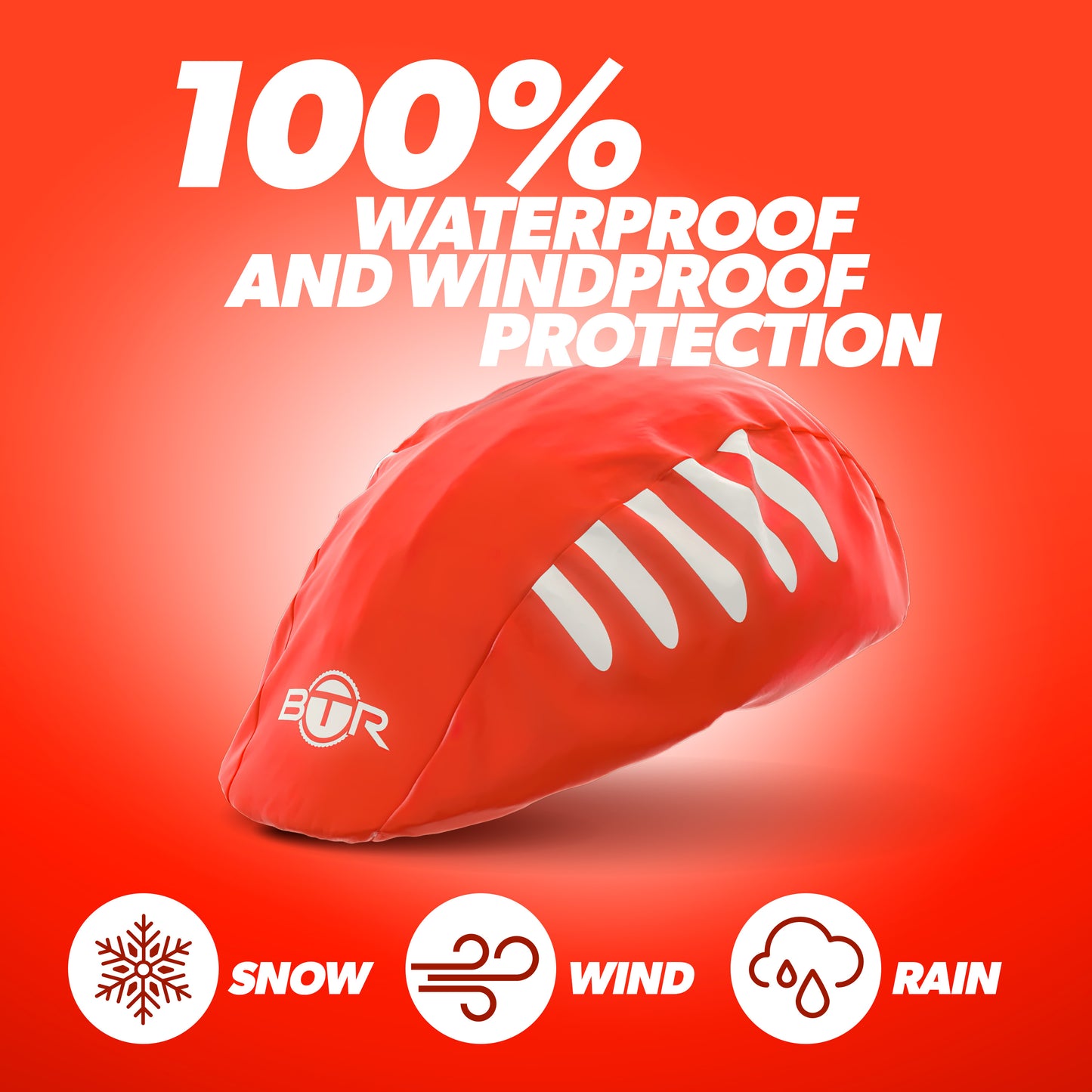 BTR red helmet cover with 100% waterproof and windproof protection against snow, wind and rain