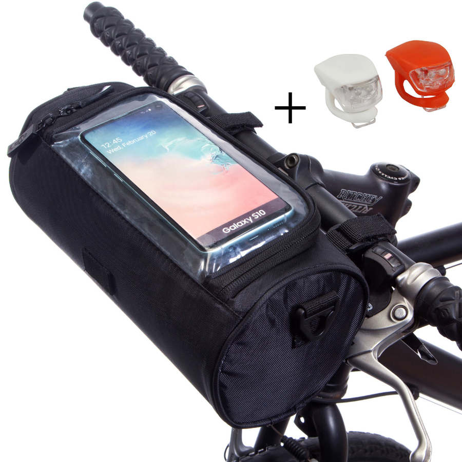BTR Handlebar Bike Phone Bag & LED Lights Cycling Bundle