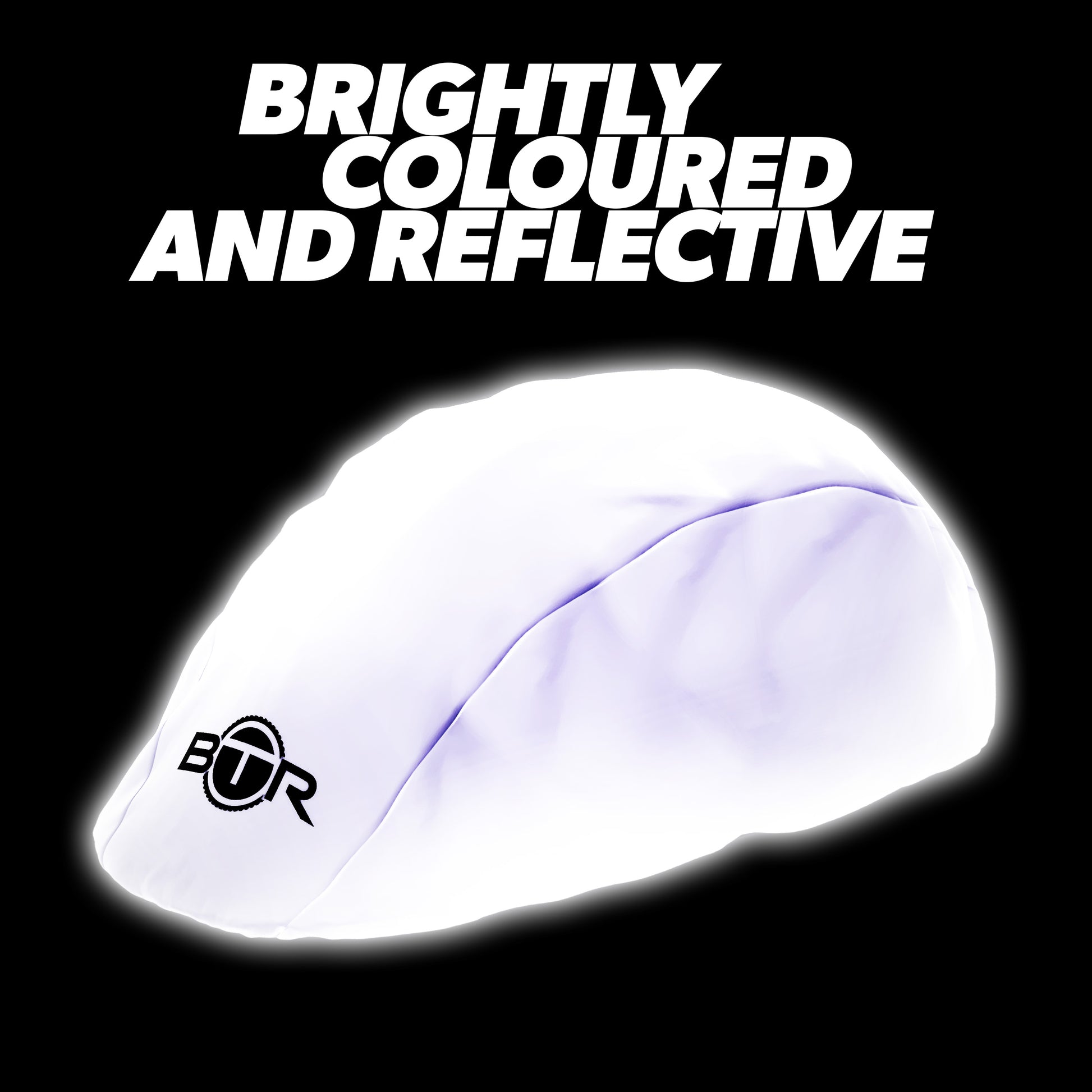 BTR silver bike helmet cover glowing in the dark with reflective strips
