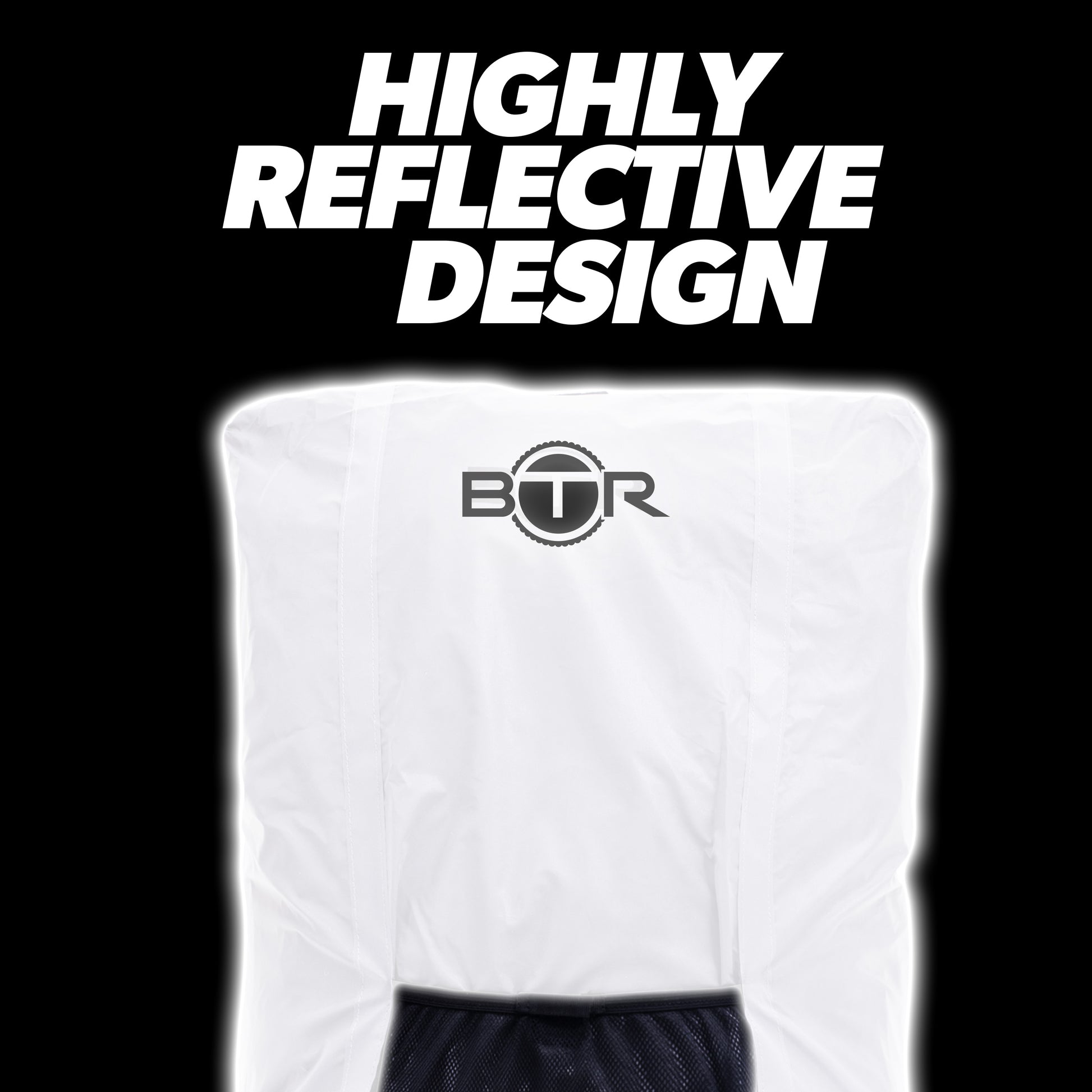 BTR silver backpack cover with highly reflective design glowing in the dark