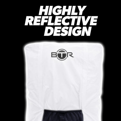BTR silver backpack cover with highly reflective design glowing in the dark