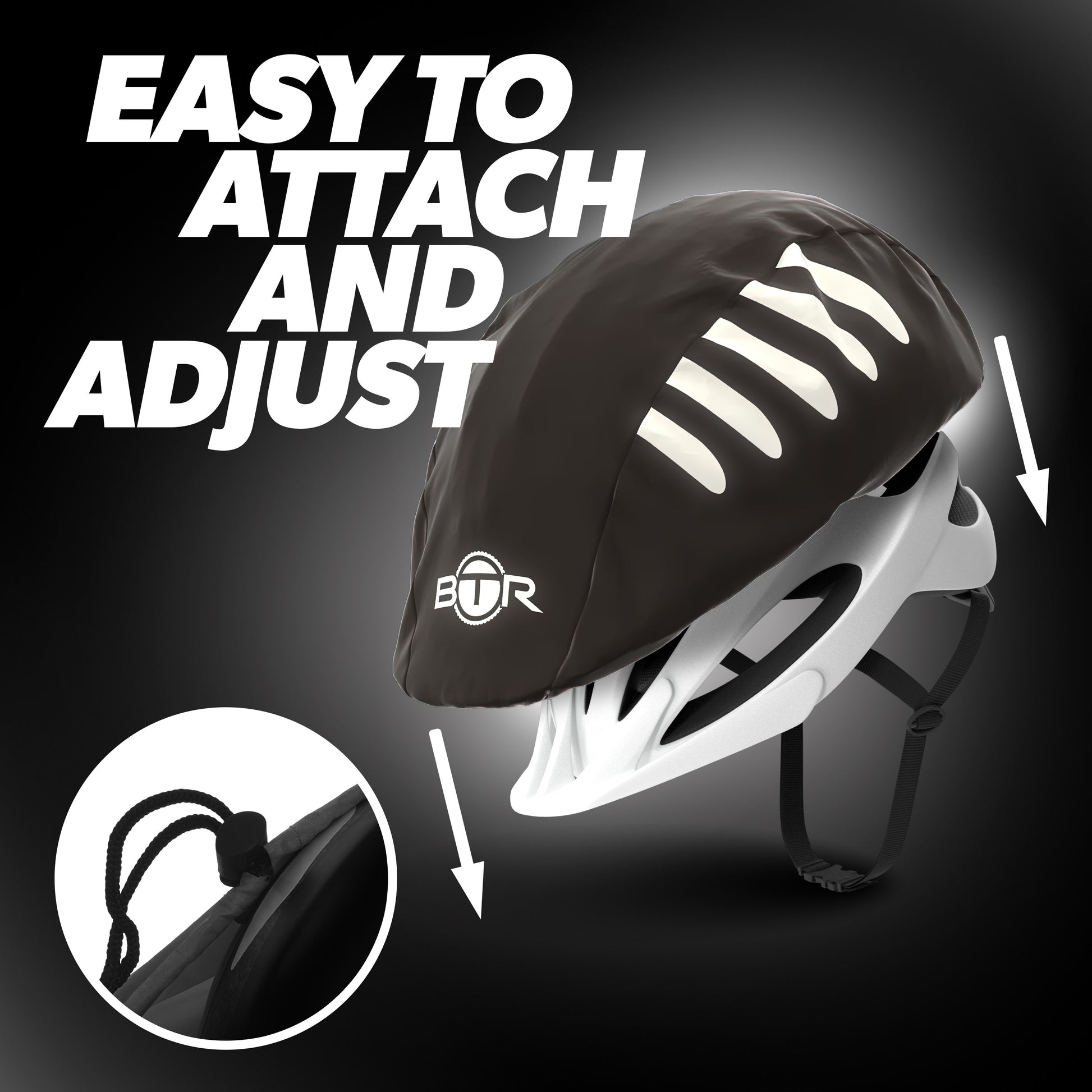 BTR black waterproof helmet cover, easy to attach and adjust