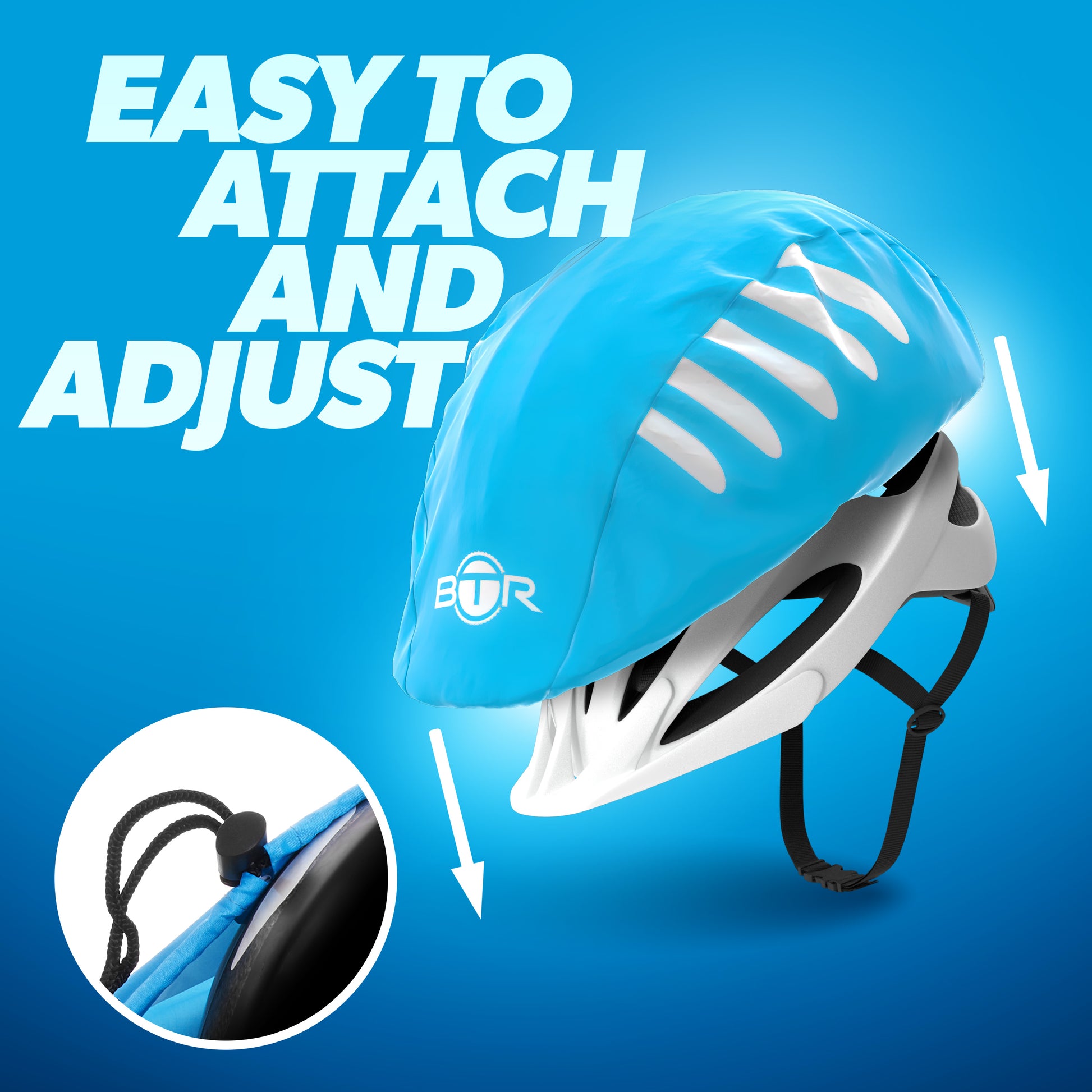 BTR blue waterproof helmet cover, easy to attach and adjust