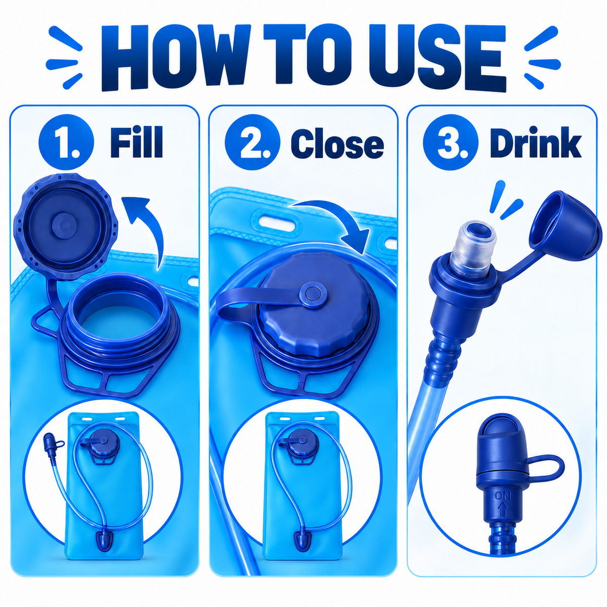 How to use the BTR hydration bladder: fill, close, drink