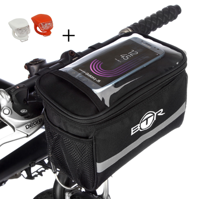 BTR Handlebar Bike Bag & LED Lights Cycling Bundle