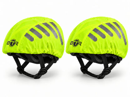 BTR waterproof hi vis cycling helmet covers 2 pack on two bike helmets, 2 x Yellow