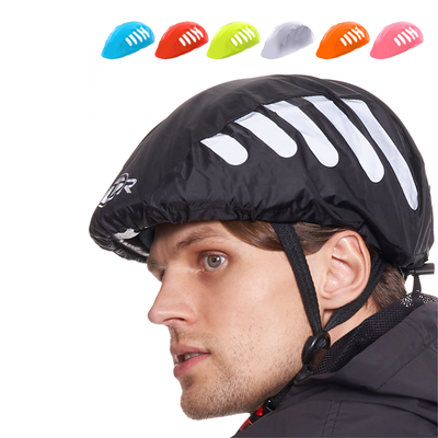 BTR waterproof black hi vis cycling helmet cover with reflective strips
