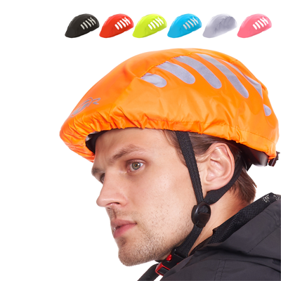 BTR waterproof orange hi vis cycling helmet cover with reflective strips